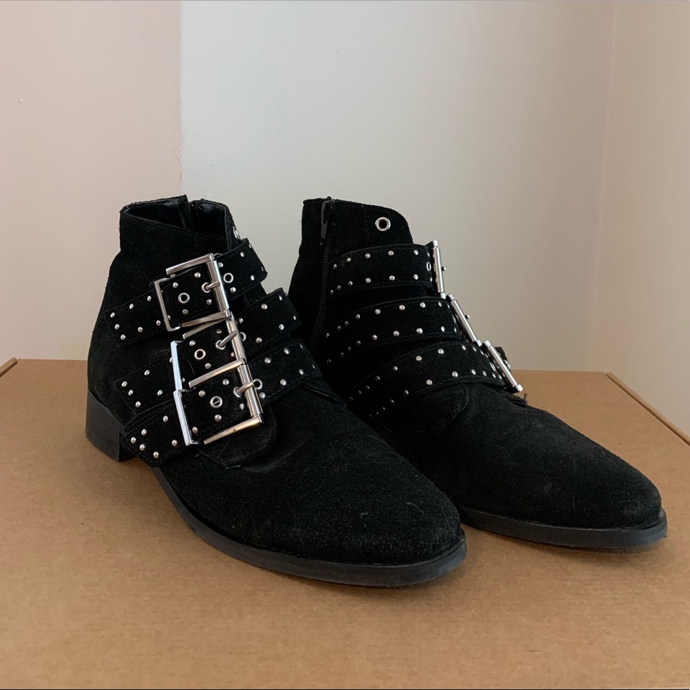 Black Suede Triple-Buckle Boots | Topshop